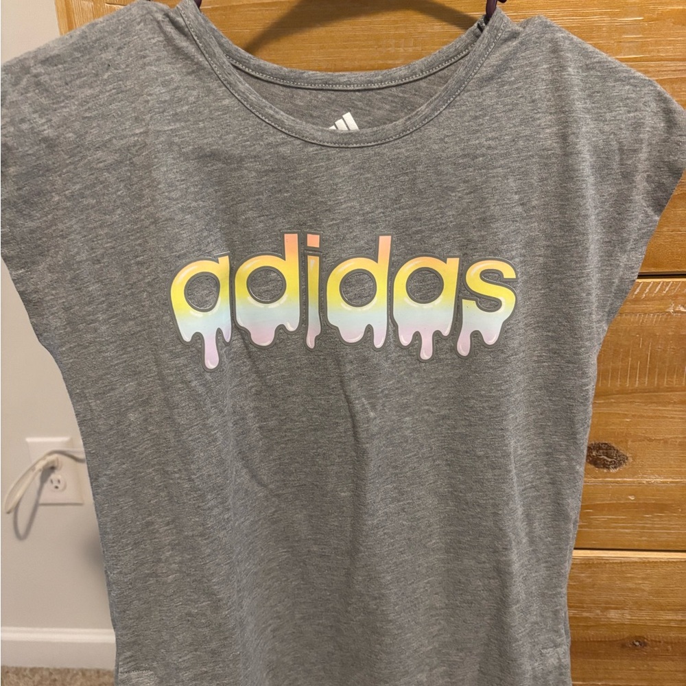 Adidas Kids Gray Tee with Pastel Logo